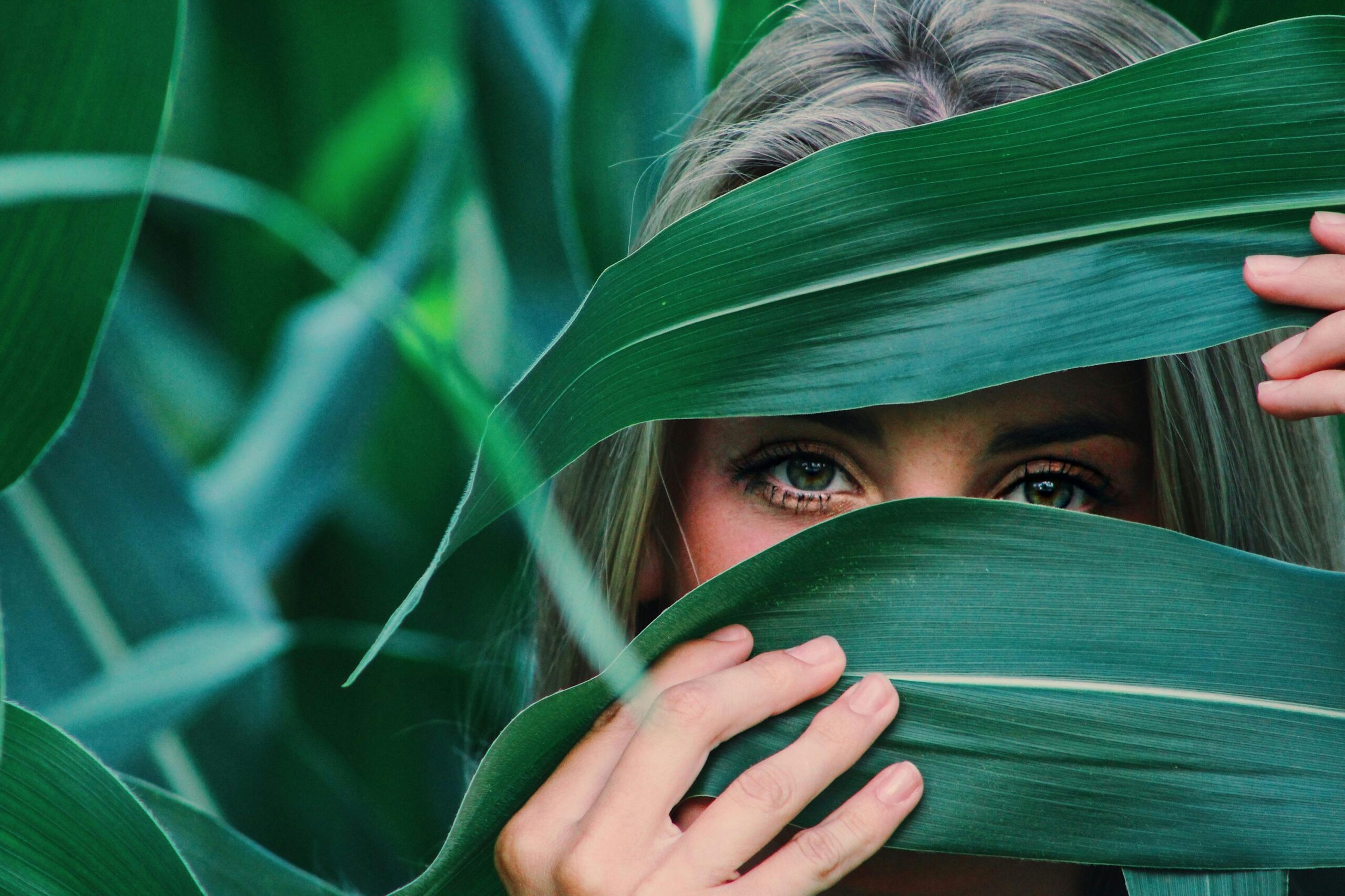 Woman' Looking Through Dark Leaves | Rooted Counseling and Wellness | EMDR Therapy in South Jordan & Draper, Utah | Trauma-Informed Counseling Services in Utah